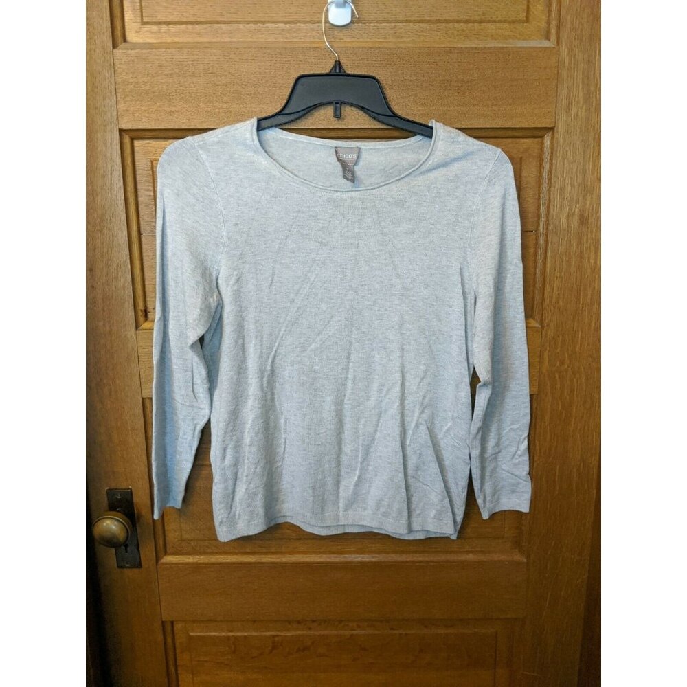 Chicos Size 1 Shirt Top Tan Lightweight Solid Classic Sweater-type